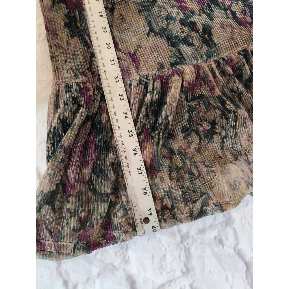 LC Lauren Conrad Sz 3X Floral Gold Metall Chiffon Sheer Sleeve Tiered Mini Dress - Picture 5 of 10